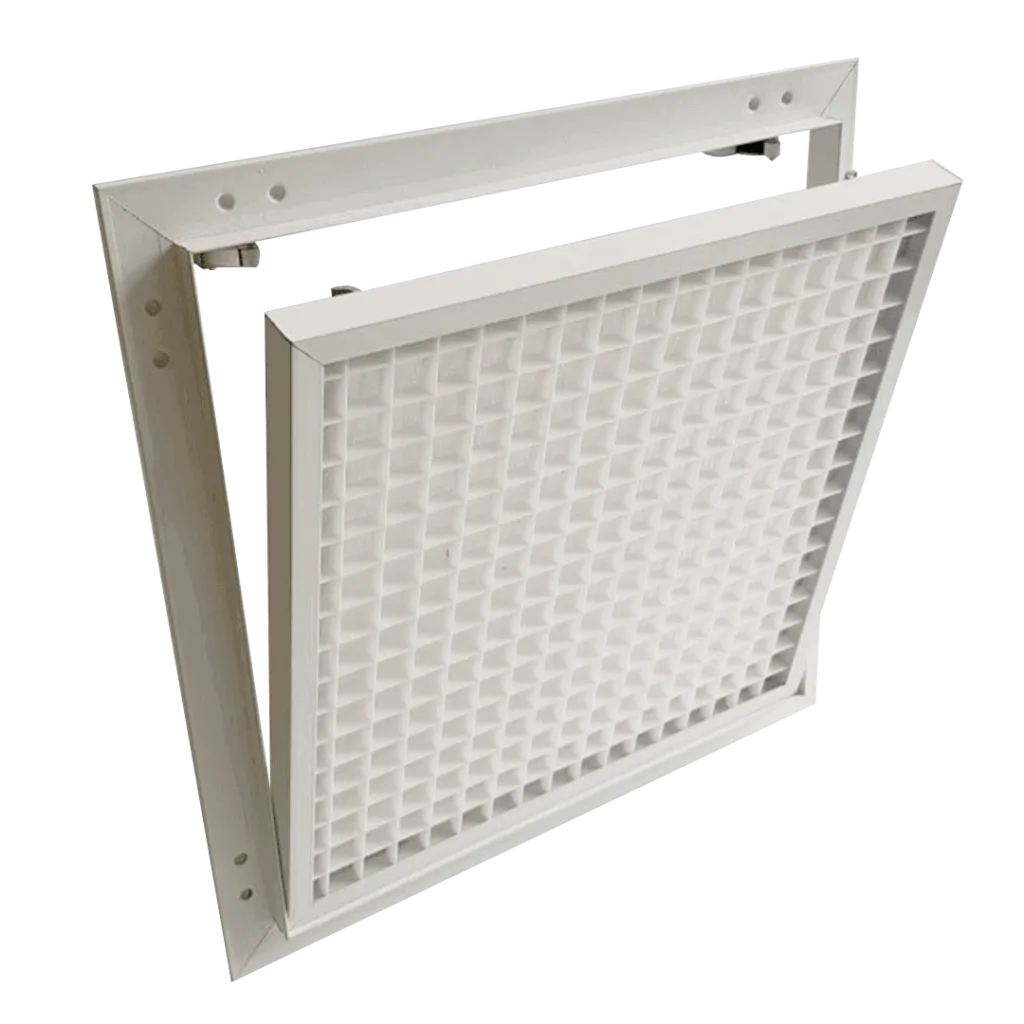 Revisionsklappe Tempo Eco Ventil mit Kunststoff-Lüftungsgitter für Trennwände und Schächte, 200×200 bis 600×600 mm